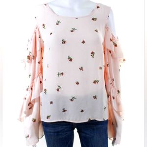 Patrizia Pepe womens ruffled long sleeve cold shoulder floral pink top 40